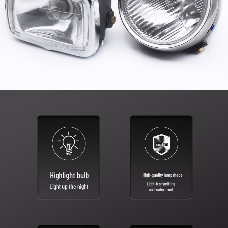 Jialing JH70 Moped Headlight Assembly: Square & Round Bulb Options for Motorcycle Accessories