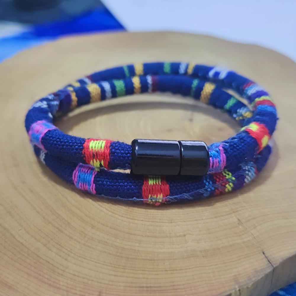 Men's Ethnic Fabric Magnetic Buckle Bracelet - Available in Various Colors