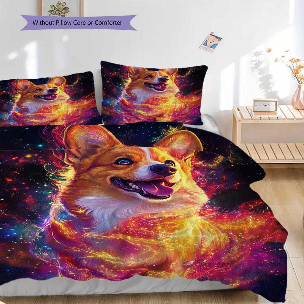 Corgi Pattern Bedding Quilt Set Quilt Cover Pillowcase Home Decoration Birthday Gift (1 * duvet cover + 2 * pillowcase, without core)