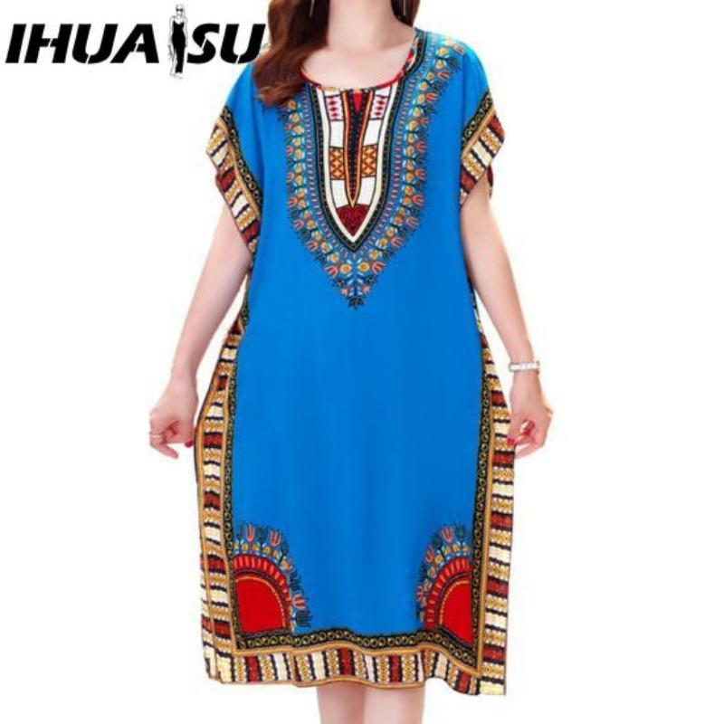 IHUASU Sommerkleid Geometrischer Druck Schlupfkleid Einheitsgröße Schickes Damen Midikleid für Homewear