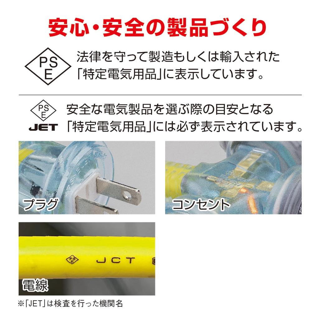 HATAYA FX-005-RY 2-Pin Extension Cord for Outdoor Use, 100V Type, 0.5m Cord, 2.0mm Thickness, 3 Outlets, Rainproof Cap, Built-in Pilot Light, Short