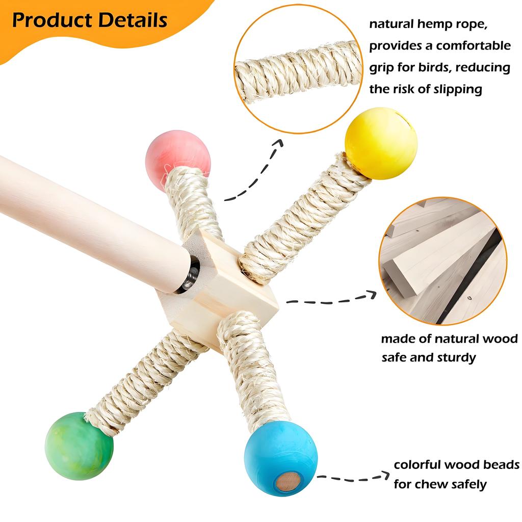 Natural Wood Bird Perch & Exercise Wheel Toy Set | Engaging Chewable Enrichment for Small Birds | Cage Accessories for Budgies P