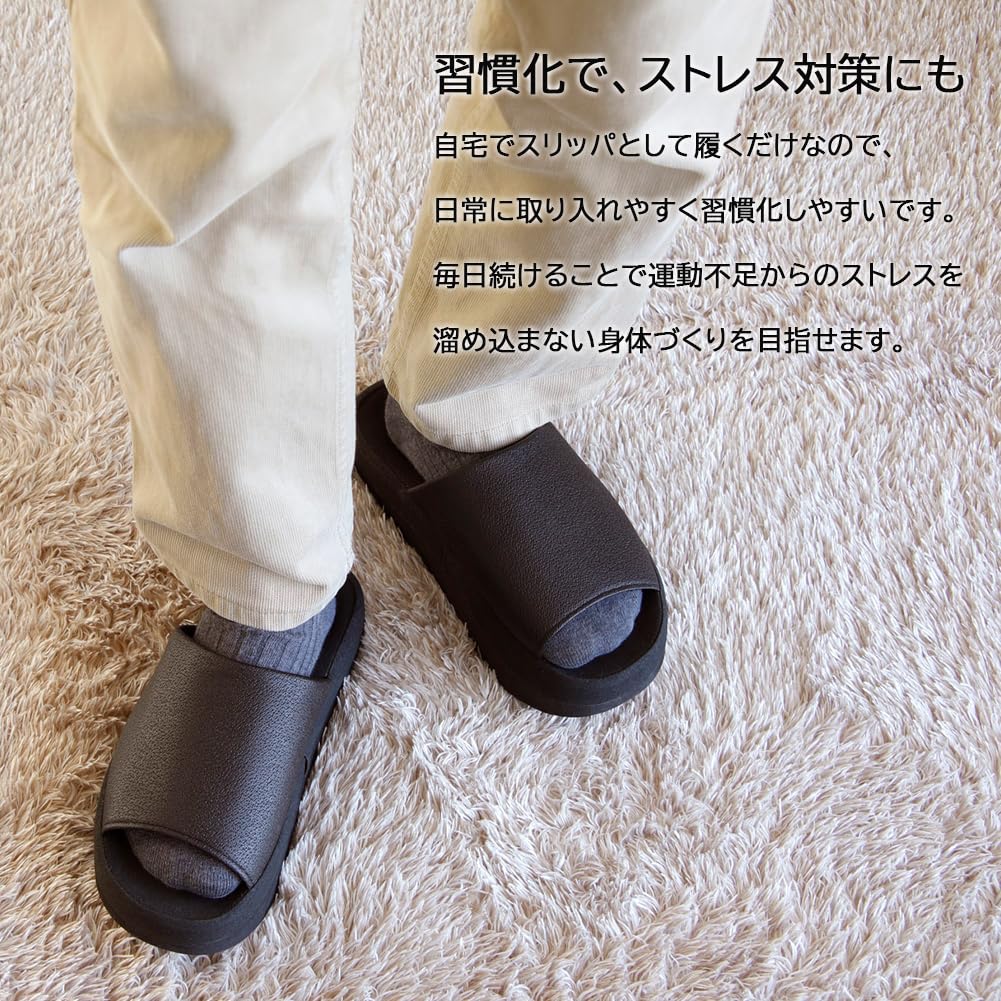 Alphax Sliet Indoor Core Training Sizes for Core Training Men's Open-Toe Slippers, 25.0-27.0cm, Black, Front-Opening,