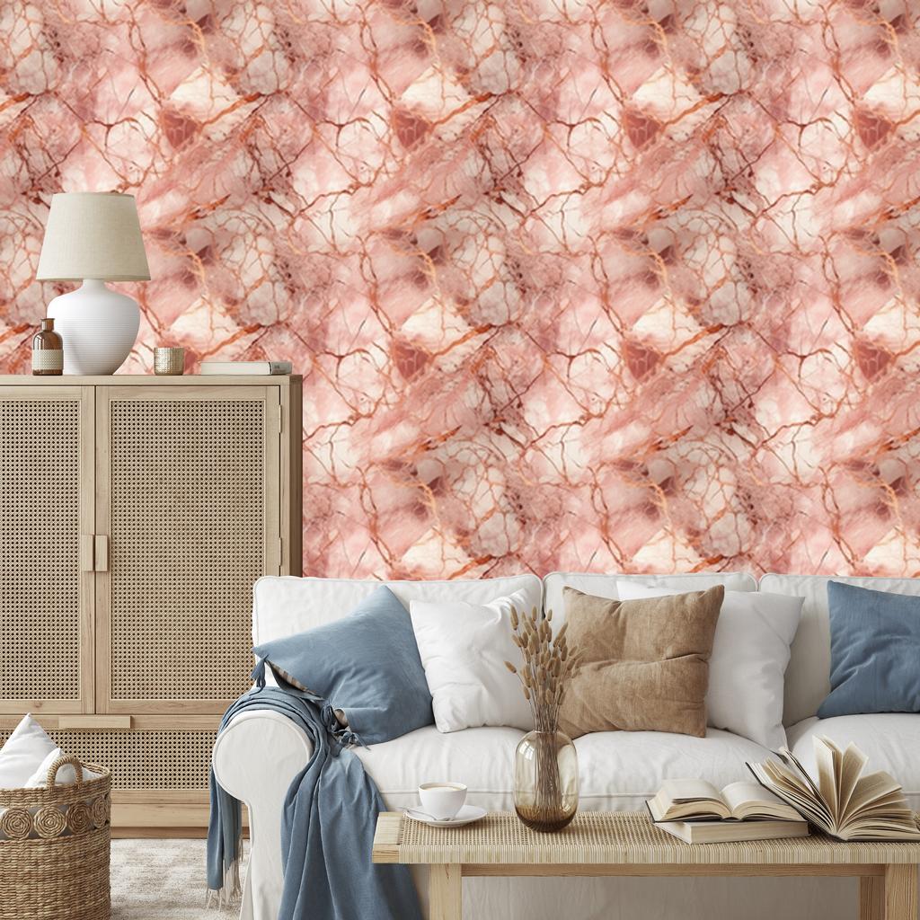 Cream, Peach and Orange Marble Wallpaper for Living Room and Bedroom 50x1000