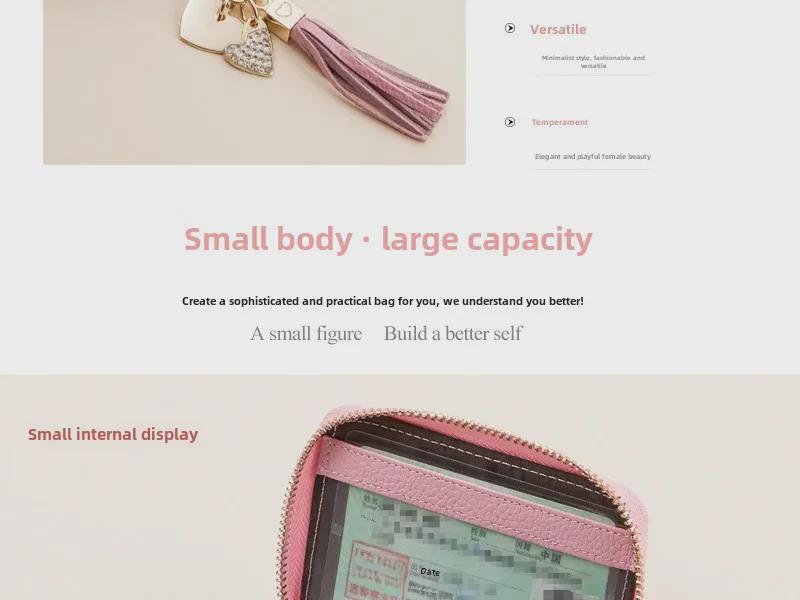 Women's RFID-Blocking Cowhide Card Holder with Zipper and Anti-Demagnetization for Credit Cards and Driver's License