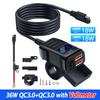 48W PD QC3.0 Motorcycle Charger Dual Ports with Voltmeter & Switch 12V-24V USB Type C Waterproof SAE Handlebar Power Adapter