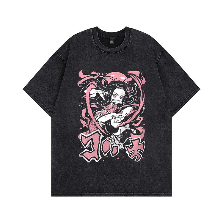 Hip-hop Heavy Washing Water Old Cartoon Short-sleeved OVERSIZE Loose Men's and Women's Same T-shirt American High Street Tide Brand
