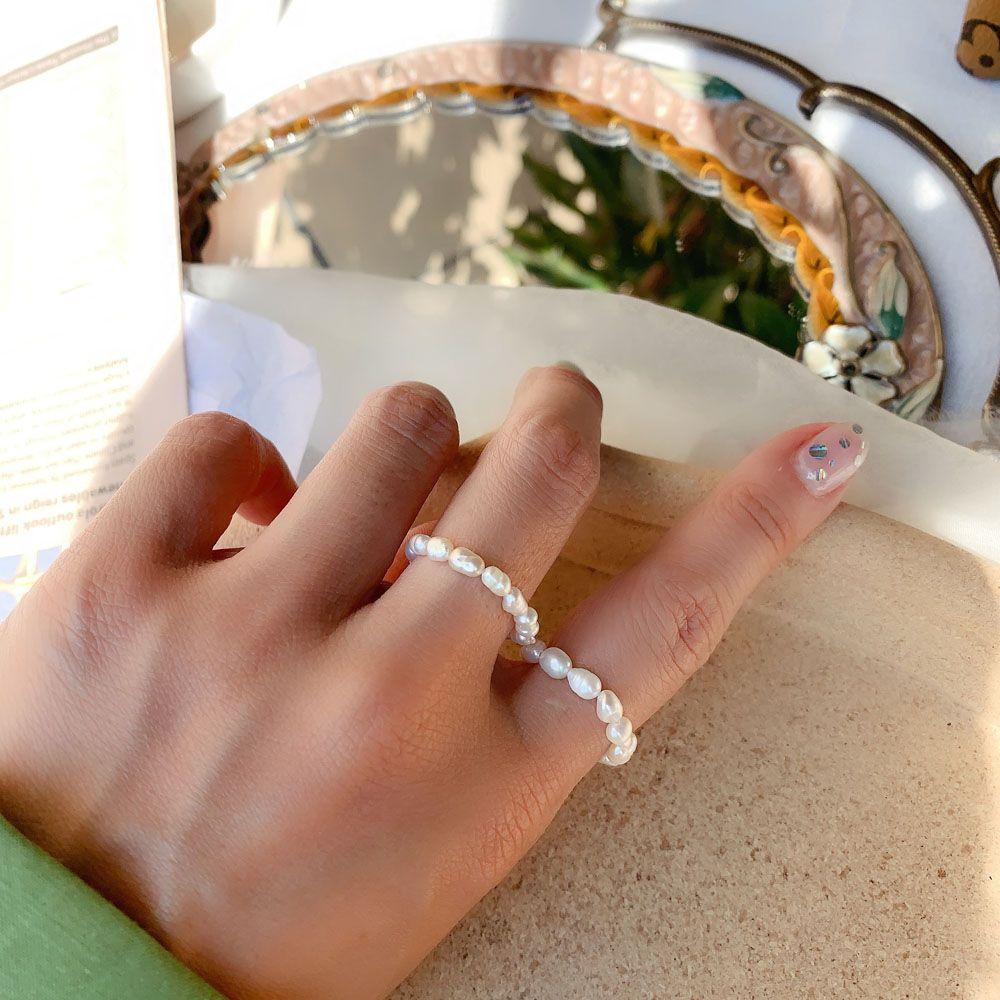 Continuous Circle Multi Beaded Natural pearl Party Jewelry Finger Ring Fashion Accessories Jewelry