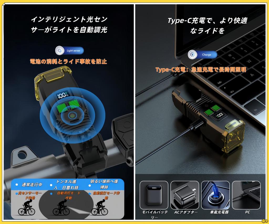 Bicycle Light with Remote Control, 120dB Alarm, High Brightness LED