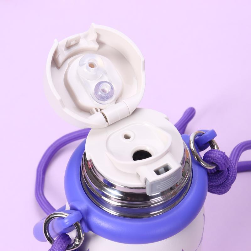 Cute Stainless Steel Insulated Water Bottle With Portable Handle Adjustable Strap For School Outdoor Activities Daily Use