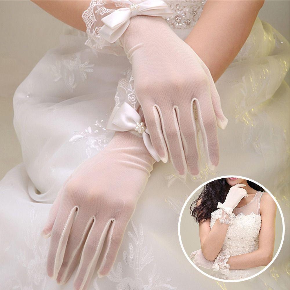 

Свадебный бант Белый жемчуг Аксессуары для подружек невесты Кружевные перчатки Свадебные перчатки дышащие