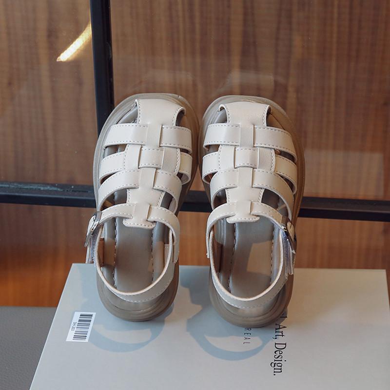 Bambini Intreccio Punta Chiusa Scarpe Tinta Unita Classiche Sandali Romani per Bambini Ragazzi Ragazze Scarpe Casual Vuote Stile Britannico