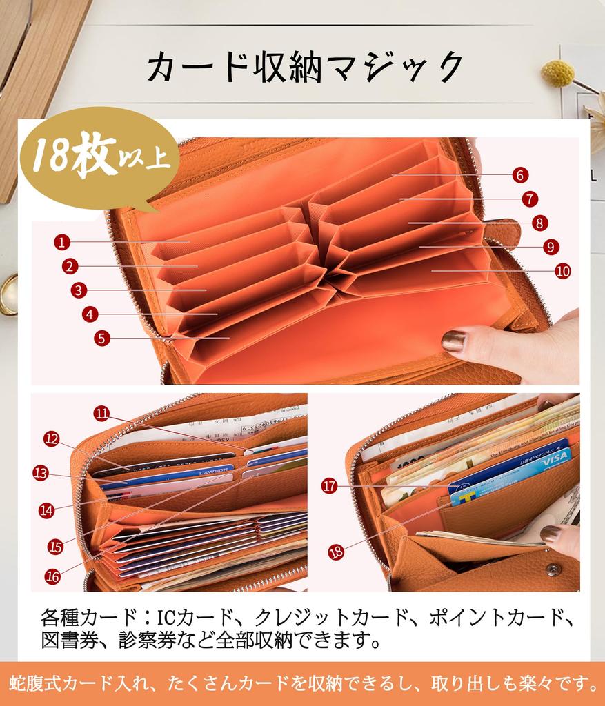 LUCKYSGY Leather Wallet with Receipt 18 Card Large Genuine Leather and Coin Purse Women's Multi-Functional Slots, Slots, Capacity, Zipper-Around