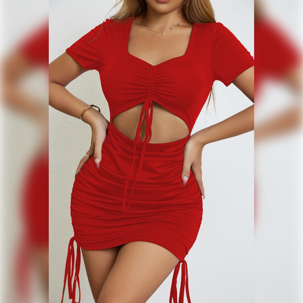 

Новая женская одежда Hollow Short-shirts V-образный вырез Strappy Sexy Dress L красный