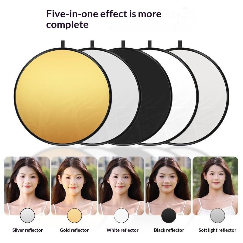 5 In 1 Round Photo Reflector Collapsible Portable Kit for Outdoor Live Broadcast Studio Portrait Shooting
