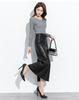 2025 Autumn/Winter Women's High-Waisted Lambskin Leather Midi Skirt - Elegant and Versatile Design