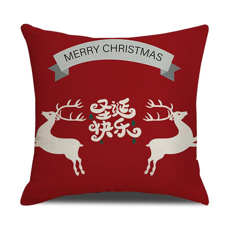 Christmas Pillow Cartoon Red Print Elk Snowflake Sofa Bedroom Linen Cushion Cover