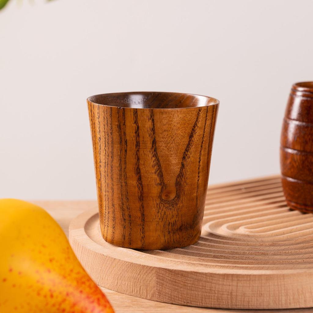 Japanese Style Wooden Cup with Handle - Large Belly for Beer, Coffee, Yogurt, Dessert, or Water