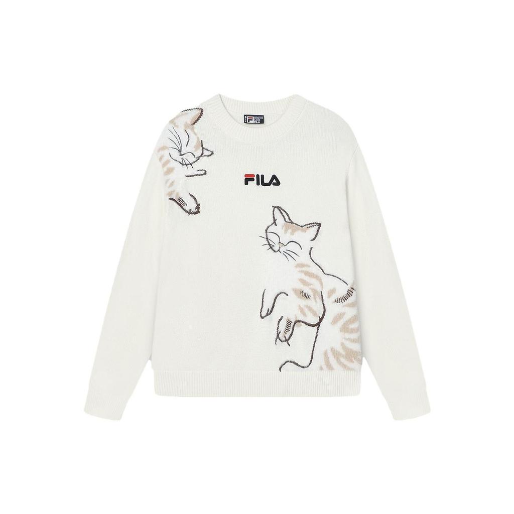 Fila Embroidered Animal Pattern Casual Long Sleeve Knit Top Women Tops Light-Beige F11W348409F-IV