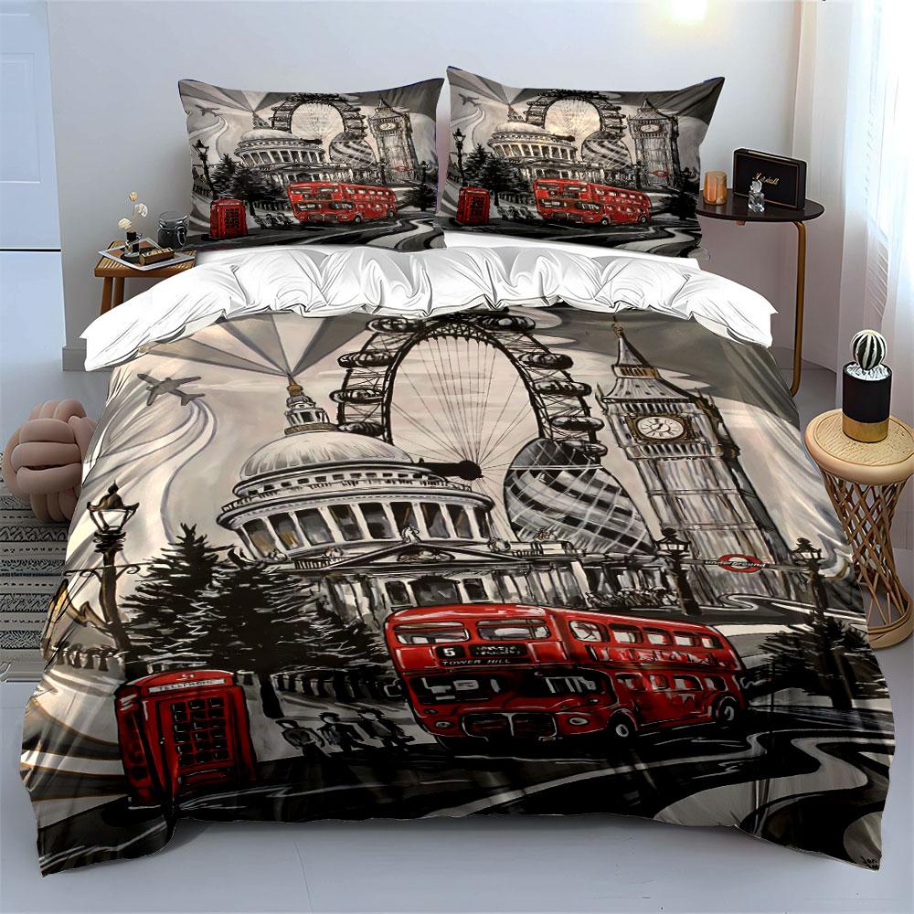 London landmarks and vehicles. Bedding sets Duvet cover sets Duvet covers Pillowcases(1 * Duvet Cover 2 * Pillowcases, without duvet insert)