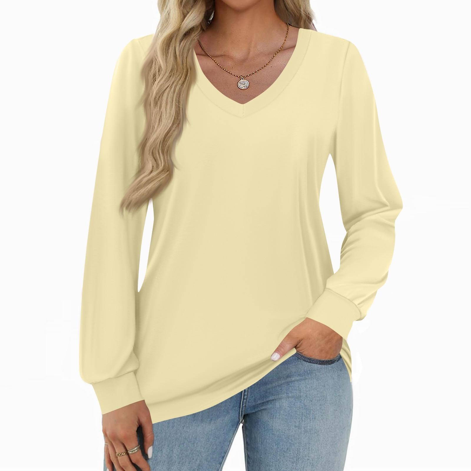 

Женская модная повседневная рубашка с длинным рукавом однотонного цвета, женские топы с V-образным вырезом S бежевый