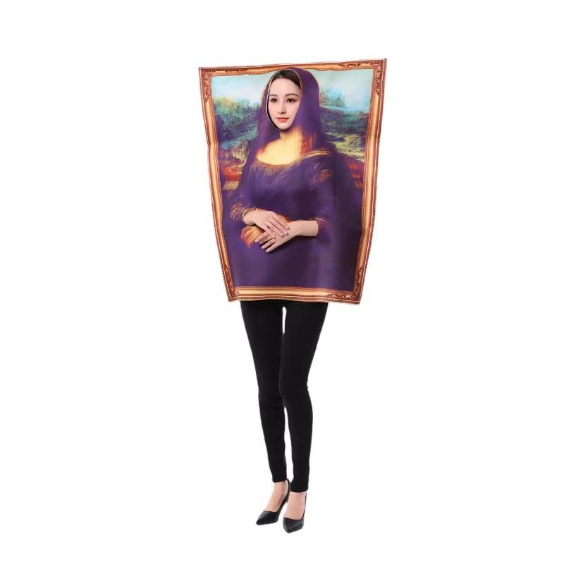 Halloween Costumes Funny Spoof Mona Lisa Cartoon Mural Costumes Campus Events Party Costumes