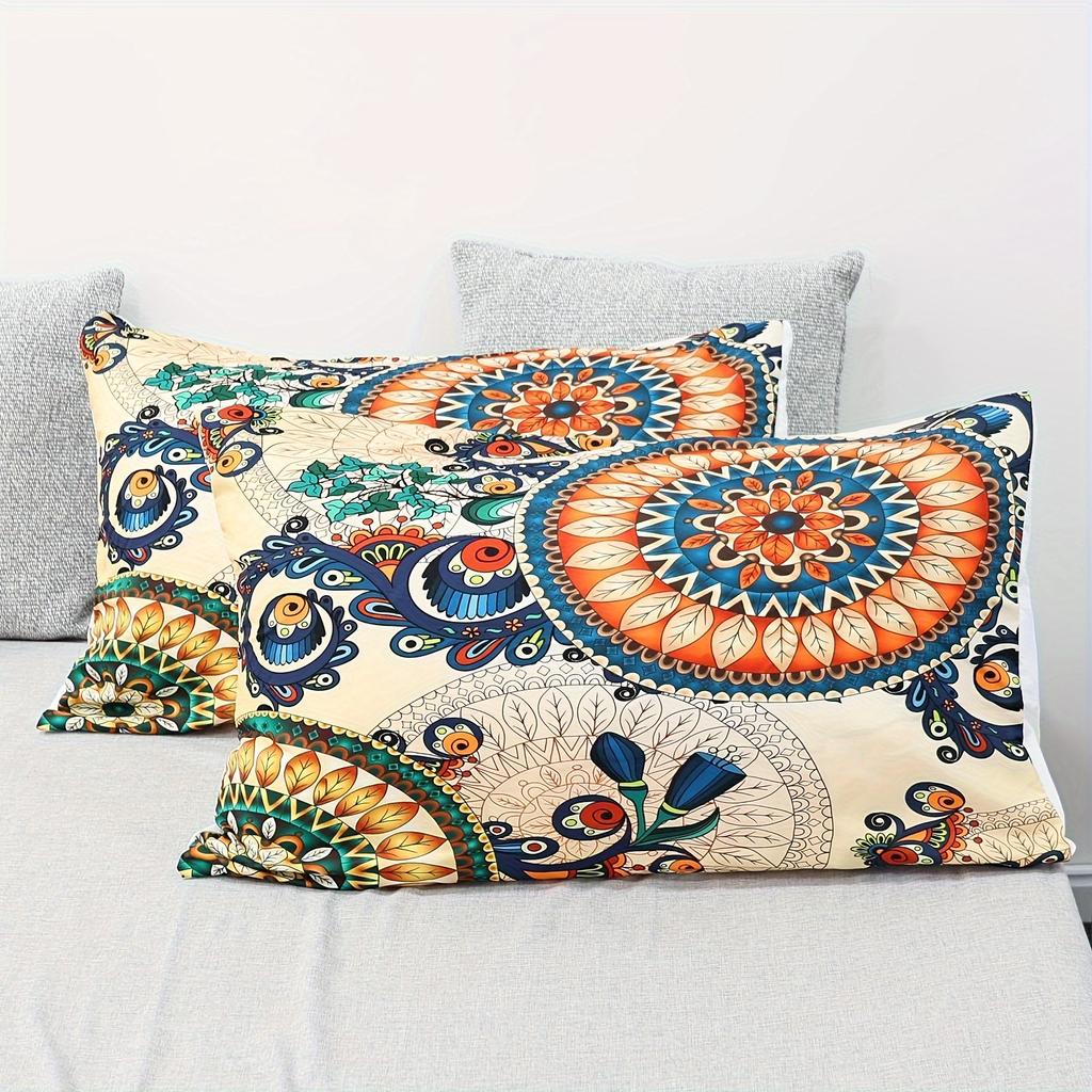 3-Piece Vintage Floral Bohemian Duvet Cover Set - Soft, Indian Mandala Printed Hippie Bedding with 2 Matching Pillowcases