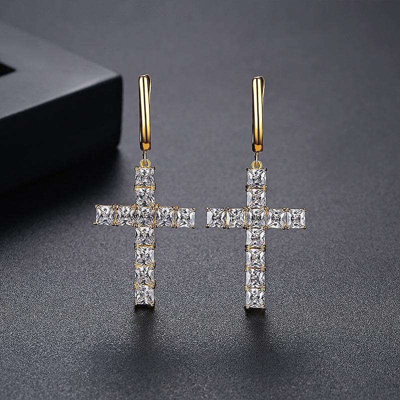 

Парчовые циркониевые хип-хоп каффы-кресты - Европейские и американские микро-паве серьги-пусеты.