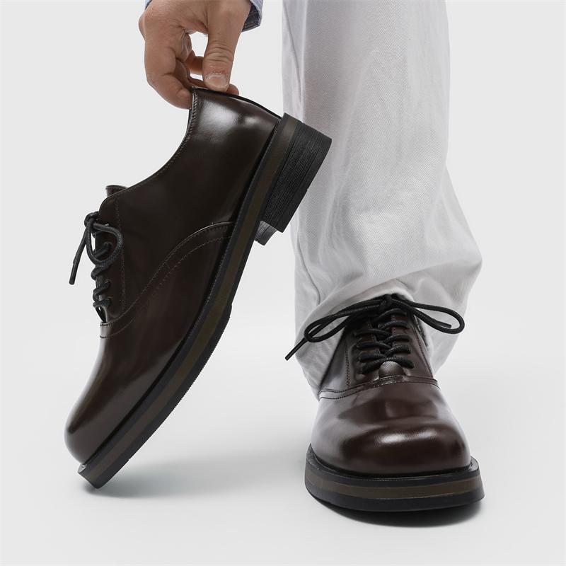 Modische Herren Square Head Dress Shoes 2025 Sommer Neue Herren Schnür-Oxford All-Match Leder Herren Laufschuhe Herren Derby Freizeitschuhe