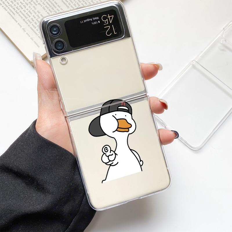 Funny Cute Duck Fashion Couple Fashion Phone Case For Samsung Galaxy Z Flip 3 4 5 6 7 Hard Folding Z Flip4 Clear PC Cover Gift