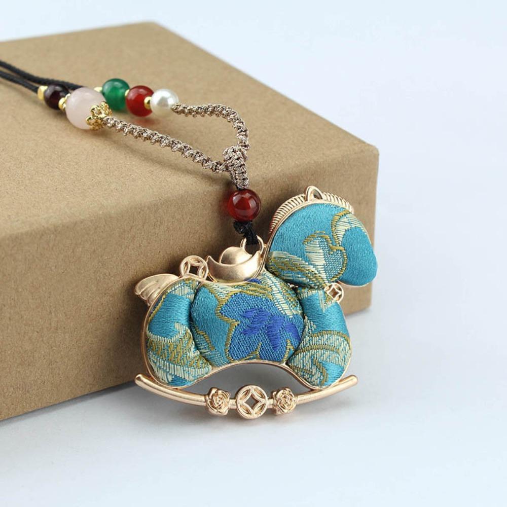 Ancient Style New Chinese Style Necklace Hanging Rope Beads Horse Pendant Women
