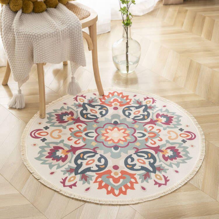 Boho Round Carpet Rugs for Living Room Ethnic Mandala Tassel Carpet Bedroom Floor Mat Cotton Linen Large Muslim Prayer Rugs