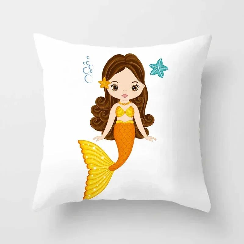 Cartoon Mermaid Decorative Cushions Pillowcase Polyester Cushion Cover Throw Pillow 45*45 Sofa Decoration Pillowcover