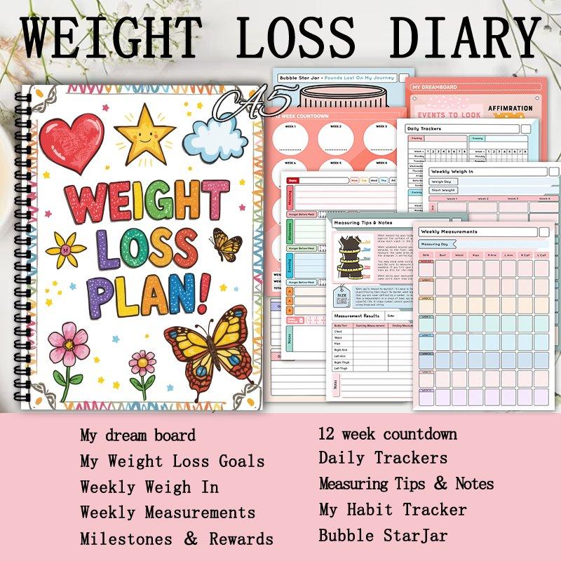 A5 Abnehm-Tracker-Journal, Fitness-Planungs-Tagebuch, geeignet zur Verfolgung Ihrer Fitnessreise, das perfekte Geschenk für Freunde