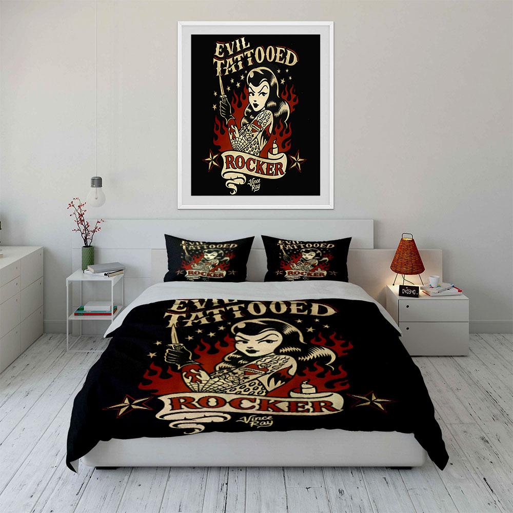 Evil Tattooed Rocker Design Bedding Duvet Cover Set Duvet Cover Pillowcases (1*Duvet Cover 2*Pillowcases, Without Duvet Insert)