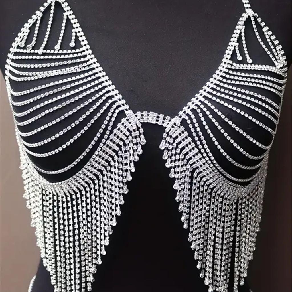 Multilayer Rhinestone Fringed Breast Chain Personality Trend Sexy Bikini Body Chain Women'S Chest Chain