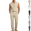 Conjunto de Camisa sin Mangas de Lino Casual de Verano para Hombre y Pantalones Largos