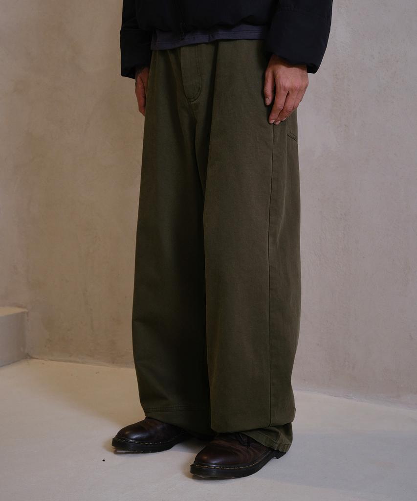 Daibeuin Washed Loosed Wide Cotton Pants (Khaki)