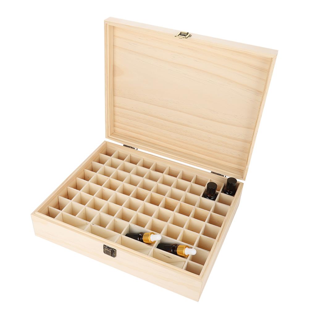 Natrual Single layer Wooden Large Essential Oil Storage Box Case Container 74 Bottles