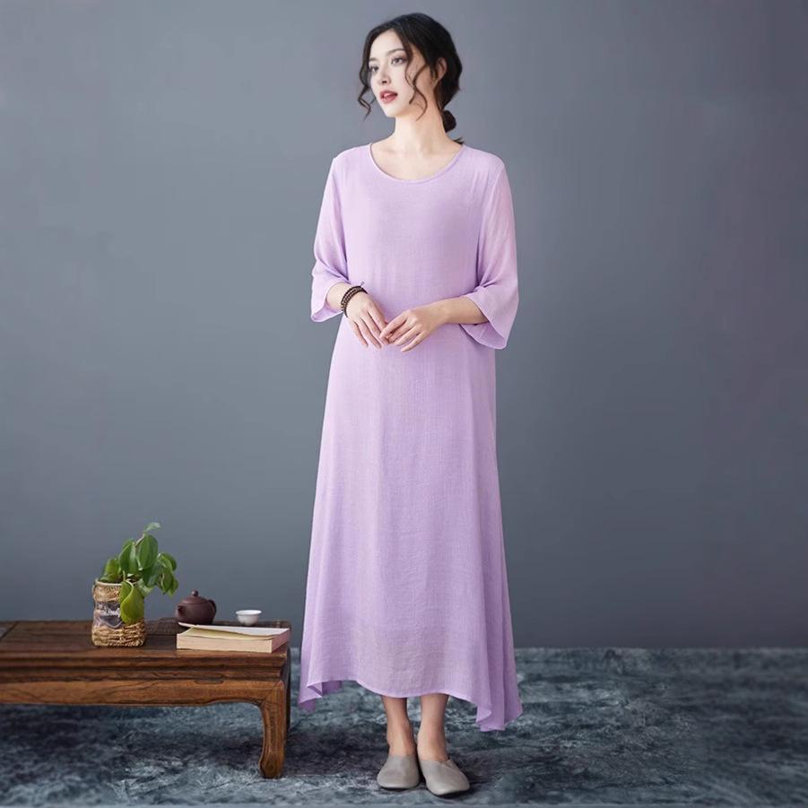 

Китайское ретро хлопково-льняное платье для медитации дзен - Платье с длинным рукавом и юбка XXL фиолетовый