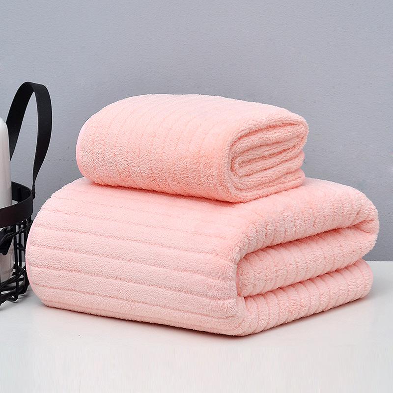 Ribbed Coral Fleece Towel - Soft, Absorbent, Lint-Free Bath/Face Towel for Couples