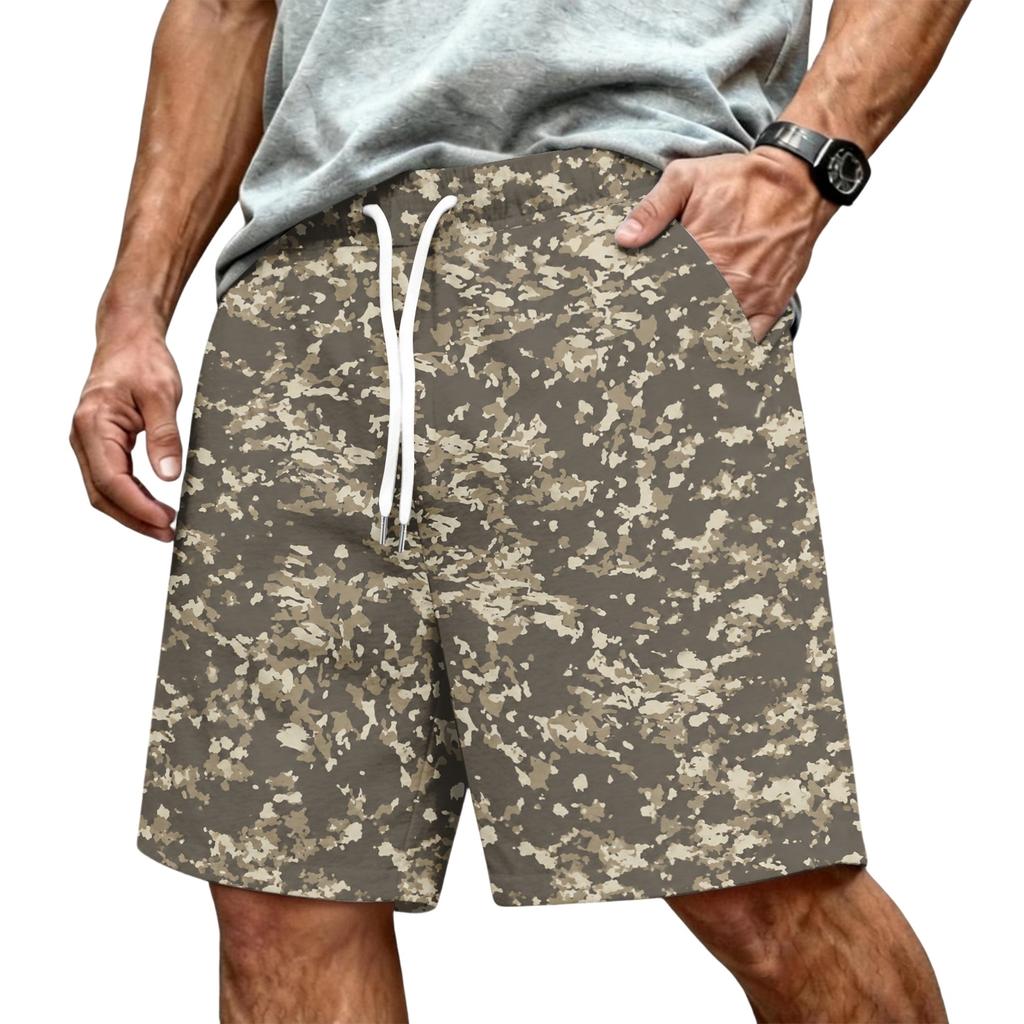 Herren Kordelzug Taille Lässige Sportshorts Entspannte Passform Atmungsaktives Gewebe Camouflage-Print Sportbekleidung für den täglichen Gebrauch