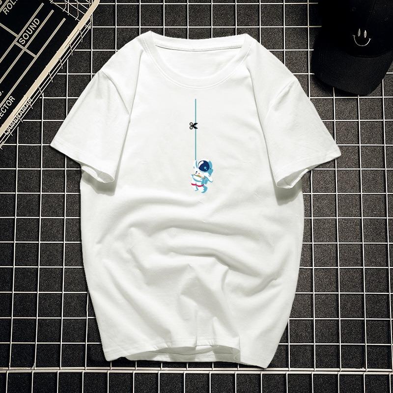 Men s Cartoon Astronaut Print Crew Neck Short Sleeve T Shirt M белый
