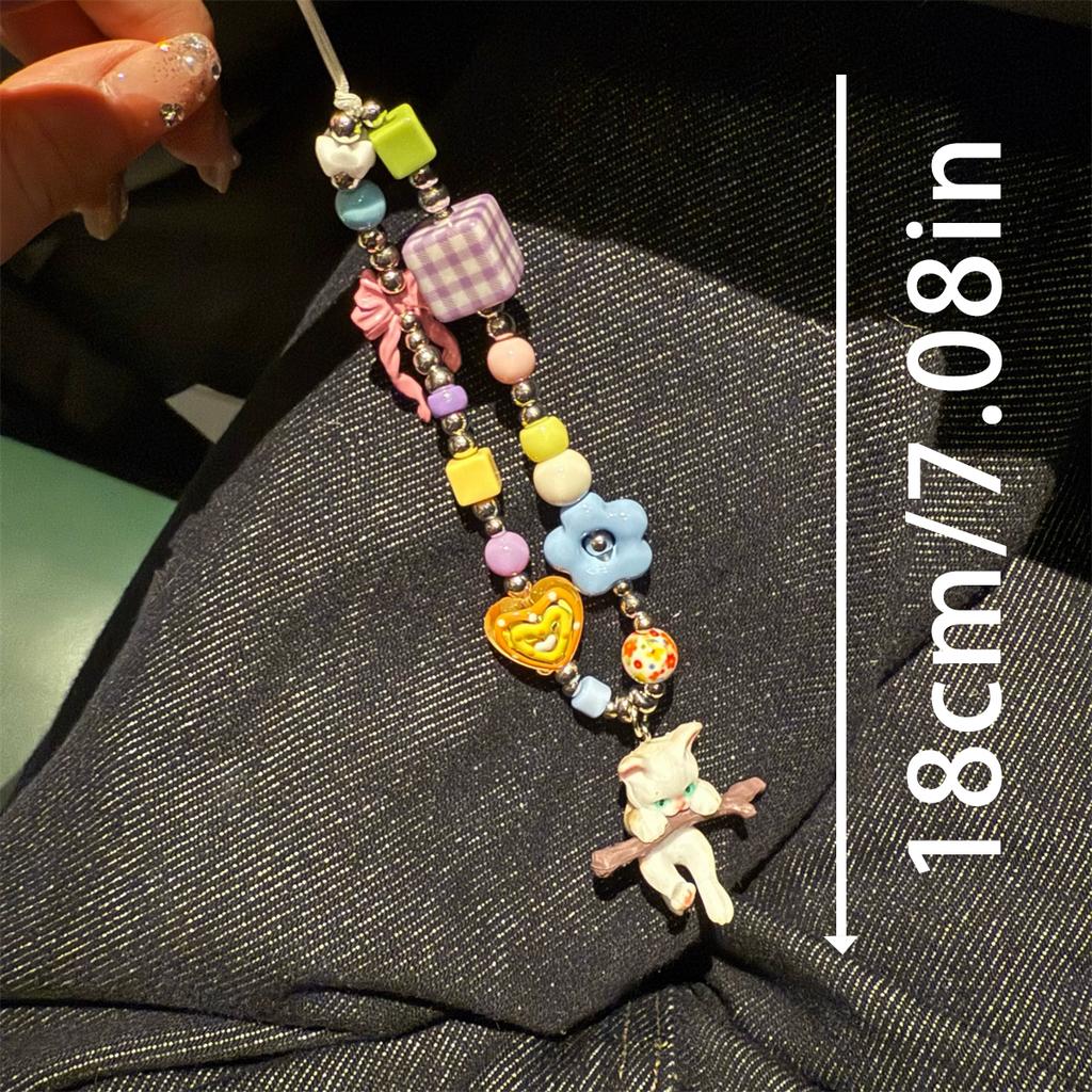 Cute Cartoon Cat Bowknot Love Heart Colourful Beads Mobile Phone Lanyard Bracelet CCD Camera Bag Universal Accessories Gift