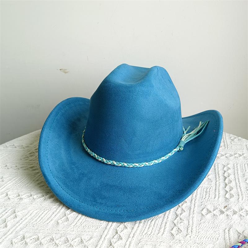 Cowboy Hat Suede Solid Color Men and Women Wide Brim Jazz Hat Outdoor Sun Hat Suitable for All Kinds of Parties Knigh