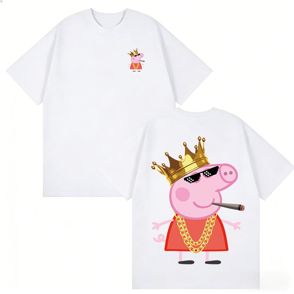 Summer Peppa Pig Page Cartoon Pattern Printed T-shirt Kids Unisex Breathable Loose Casual