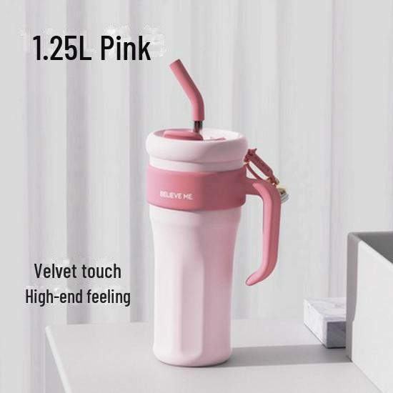 Women's Large-Capacity Stainless Steel Thermos with Handle and Straw