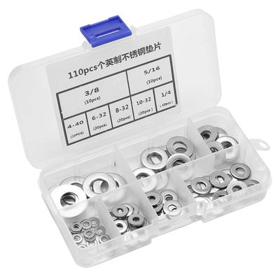 110pcs Imperial Standard Stainless Steel Flat Washer Plain Washers Assortment Kit with Box