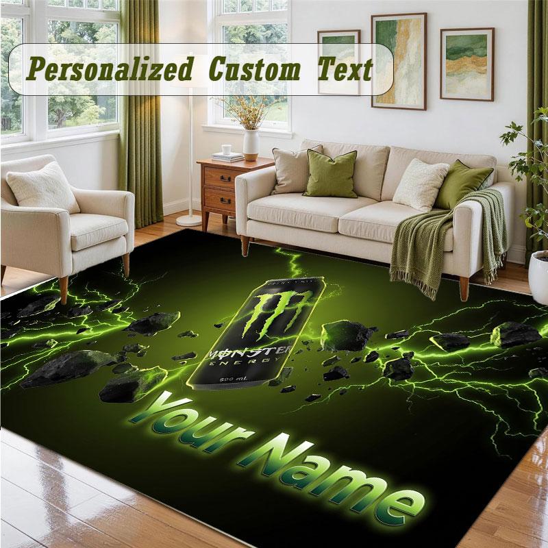 Crystal Velvet Square Rug Custom NameMonster Energy Pattern Non Slip Home Floor Decor Rug