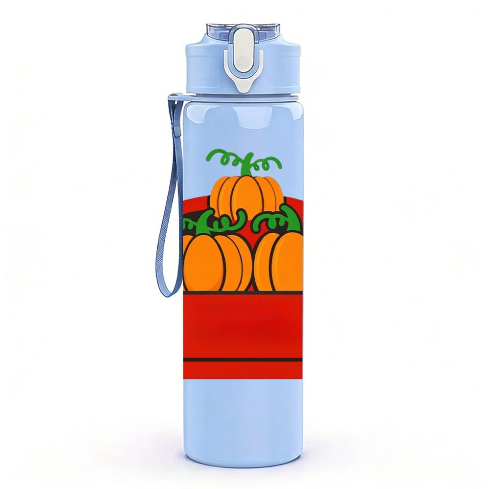 1PC Pumpkin Red Truck Fall Autumn Theme 750ml Color Plastic Sports Water Bottle Leakproof Flip Straw Lid Suitable for Sports Office Home Use